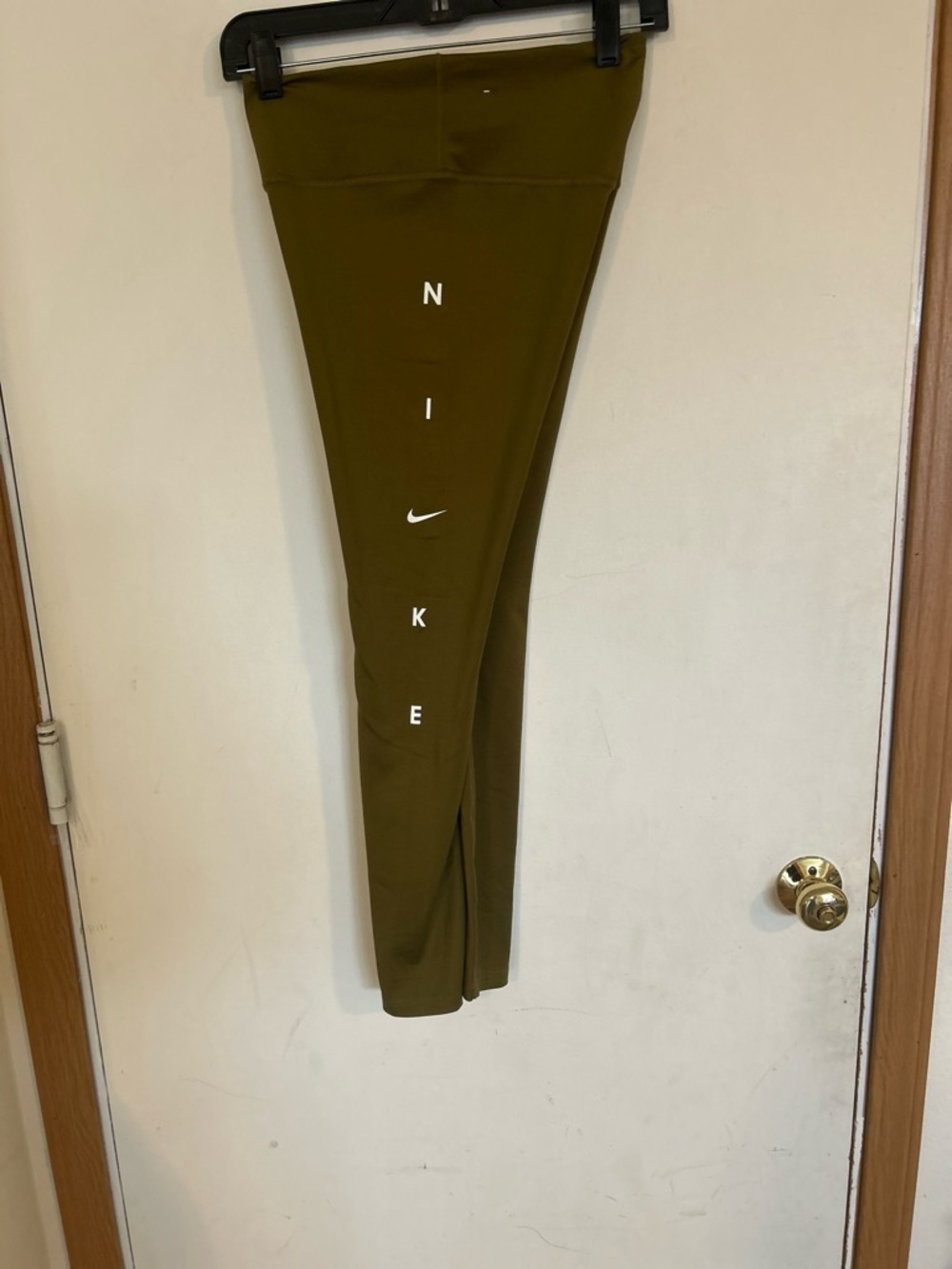 Nike Dri-Fit Ladies Small Olive Green Leggings with Vertical Logo